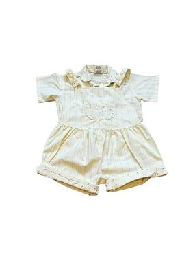 Vintage 70s Stone Apparel Girls Butter Yellow Bubble Romper Set Cottagecore